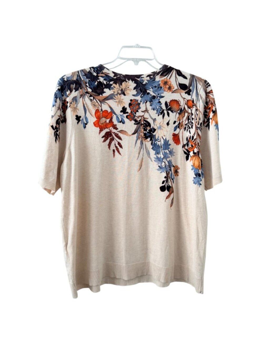 Chicos sweater Sz XXL Floral Print Lightweight Beige Sweater Short Sleeve Rayon - Picture 11 of 12